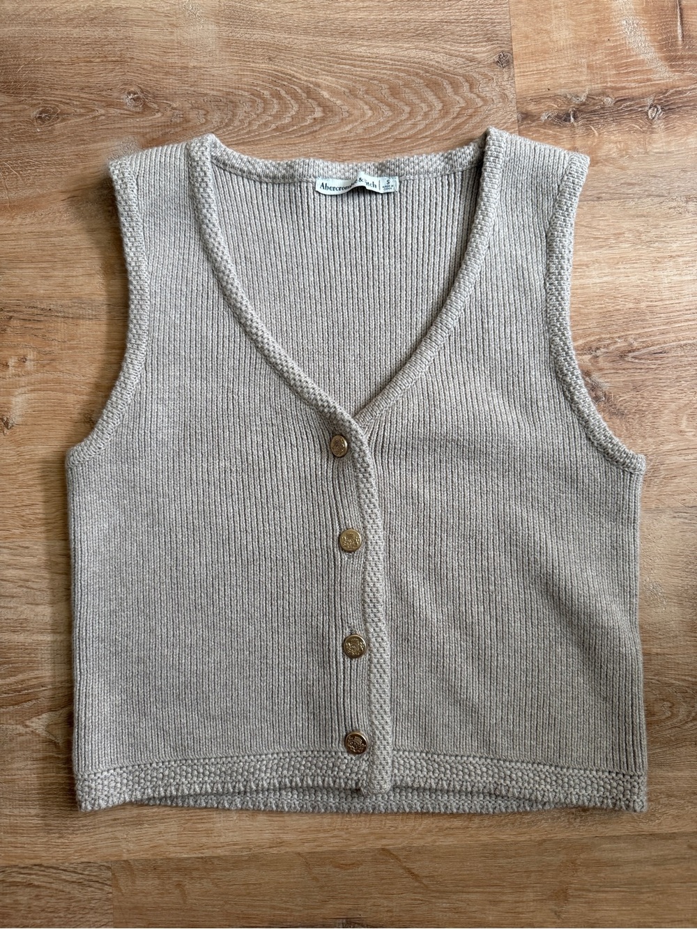 Abercrombie & Fitch Beige Knit Button Front Top
